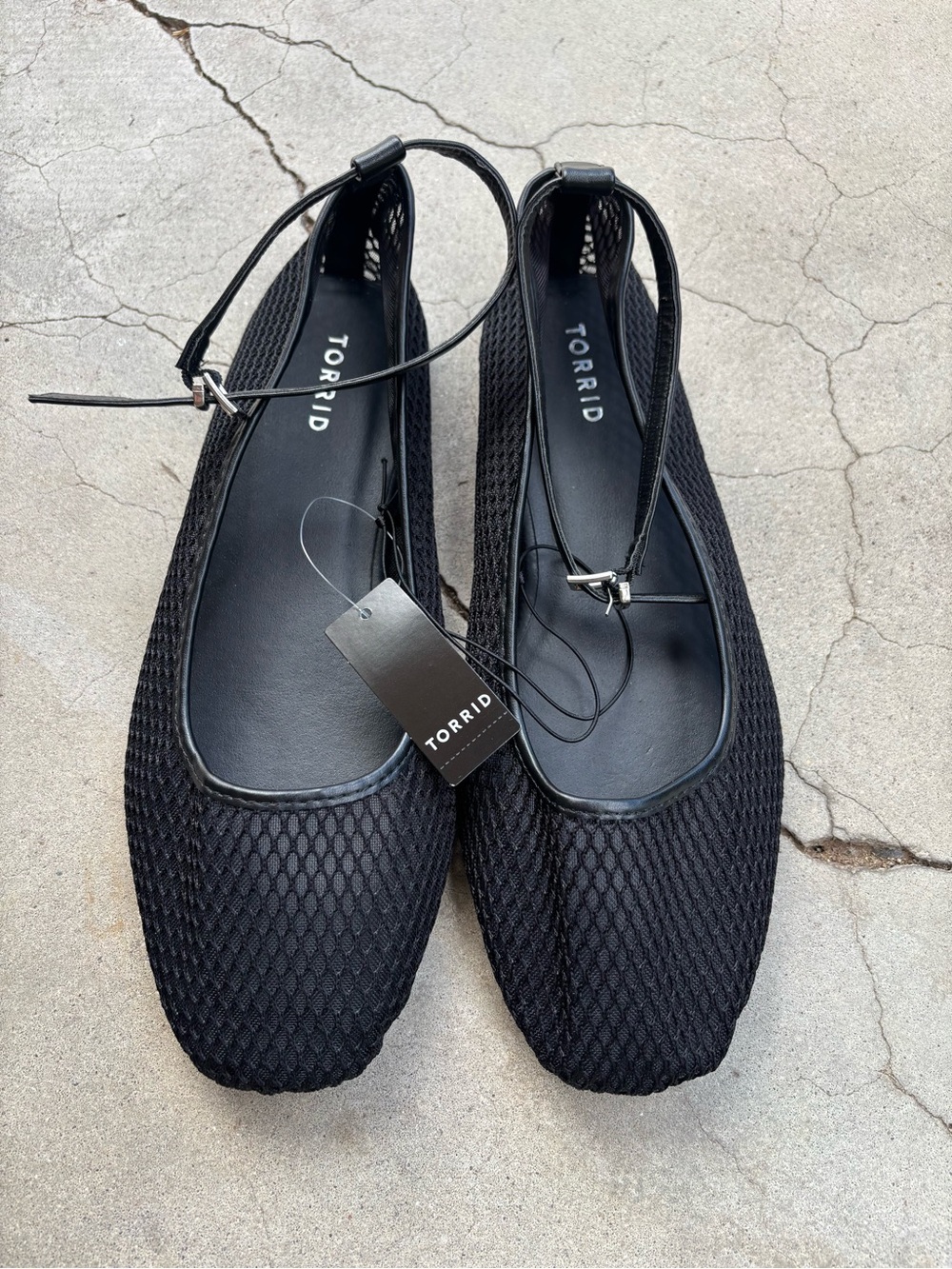 Torrid Size 11WW Black Mesh Ankle-Strap Square-Toe Ballet Flats